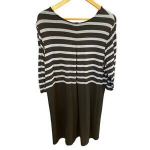 J. Jill Wearever Collection Black Stripe Box Pleated‎ Dress Fleece Lined XL